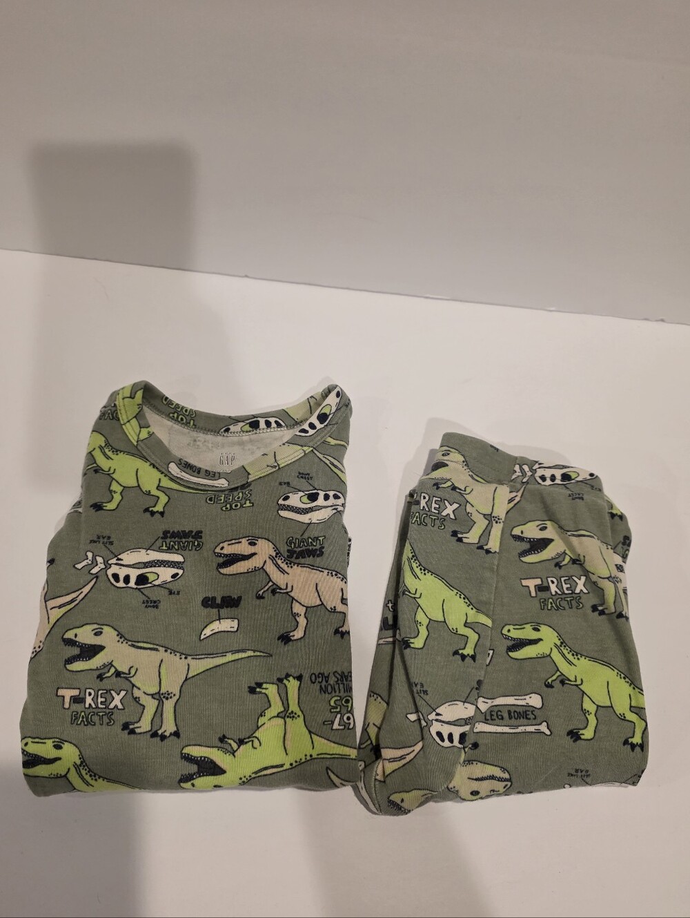 GAP Organic Cotton Olive Green T‑Rex Dinosaur Pajama Set Size 3t